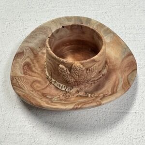 VTG Comanche Brown Swirl Clay Pottery Cowboy Hat Desktop Card Holder Paperweight